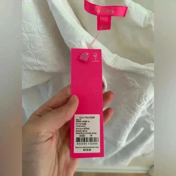 NWT Lilly Pulitzer White Kipton Romper Pineapple Embossed Ruffled Sz 14 sundress - Picture 7 of 12